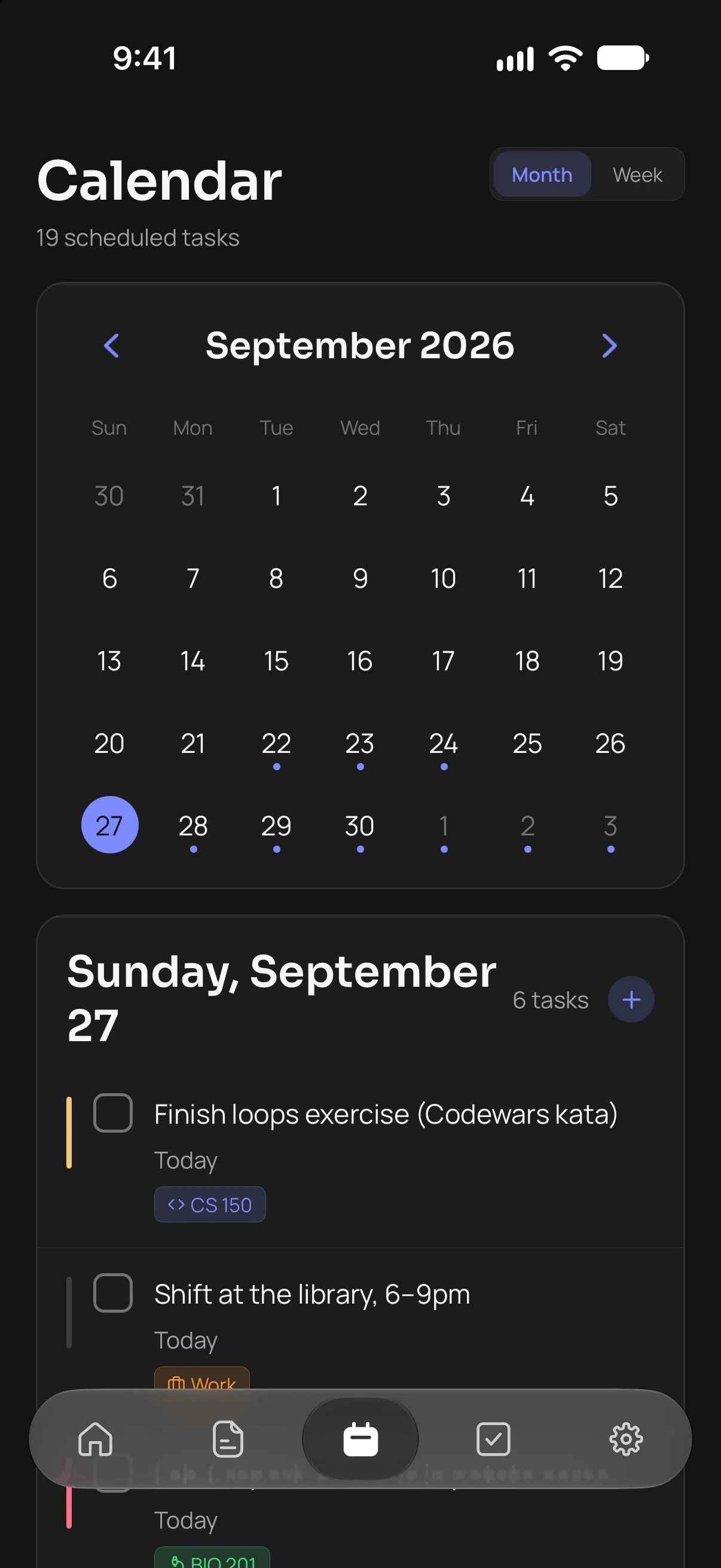The calendar in Focus