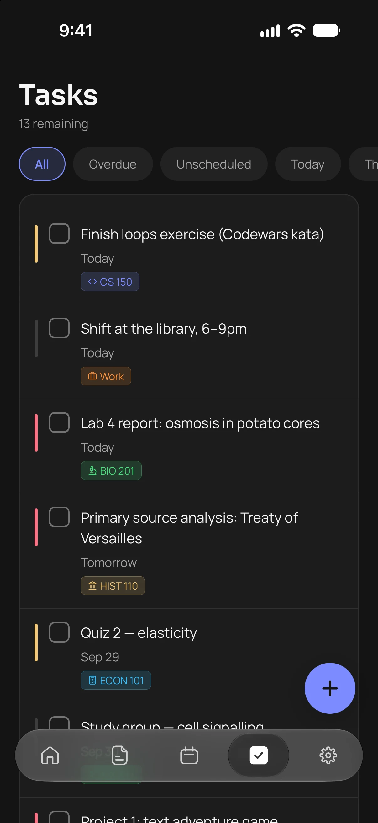 The task list in Focus