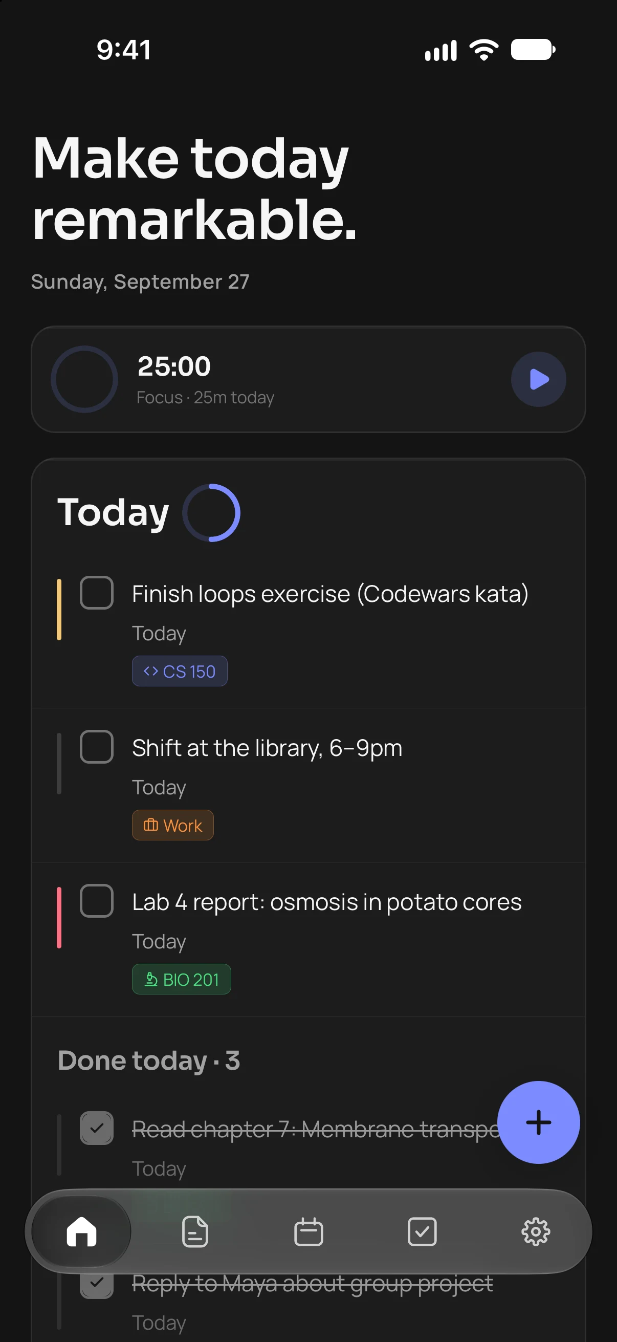 Focus showing today’s tasks